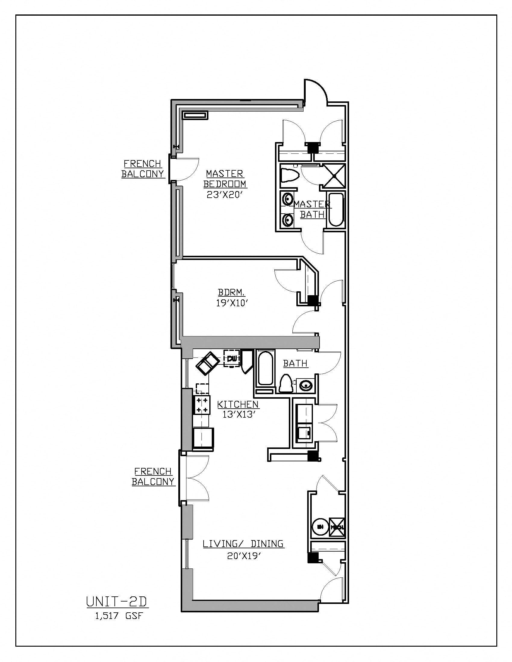 Floor plan for 2 beds, 2 baths, 1517 sqft