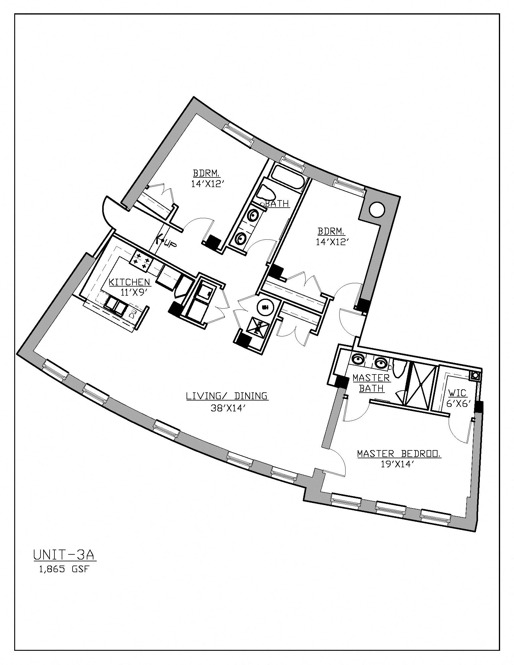 Floor plan for 3 beds, 2 baths, 1865 sqft