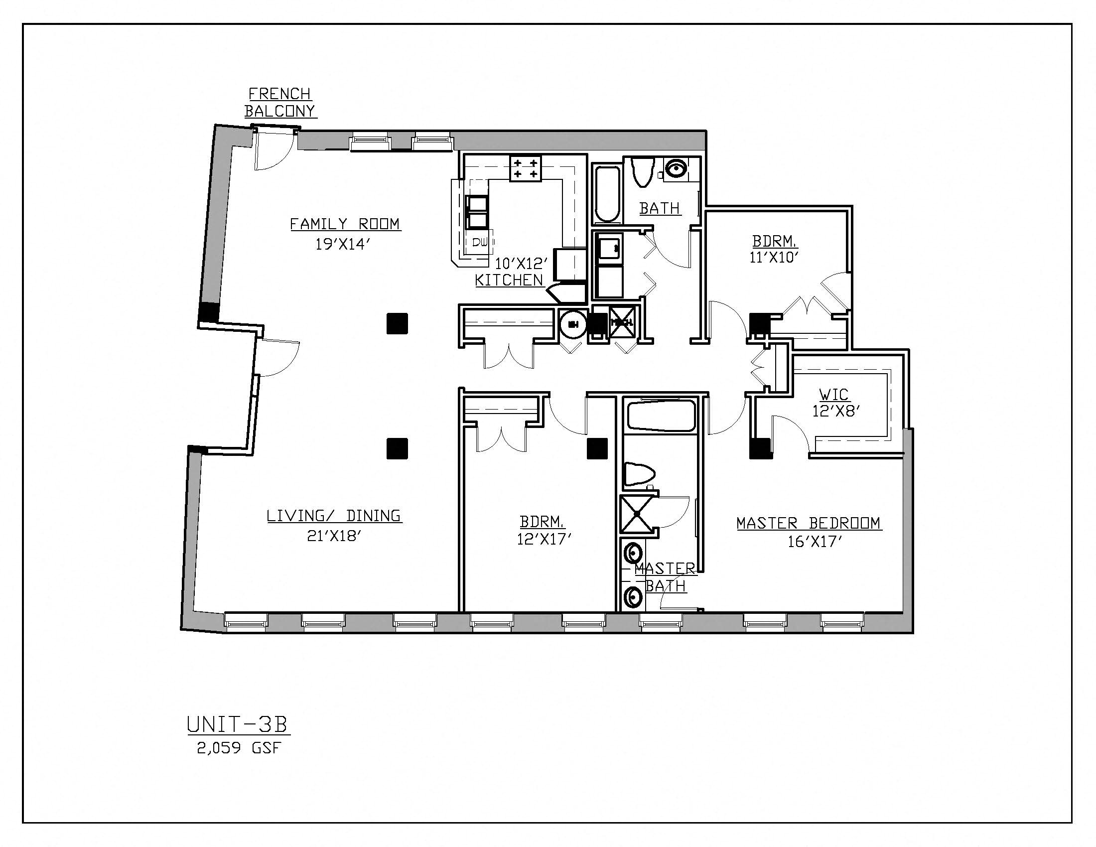 Floor plan for 3 beds, 2 baths, 2059 sqft