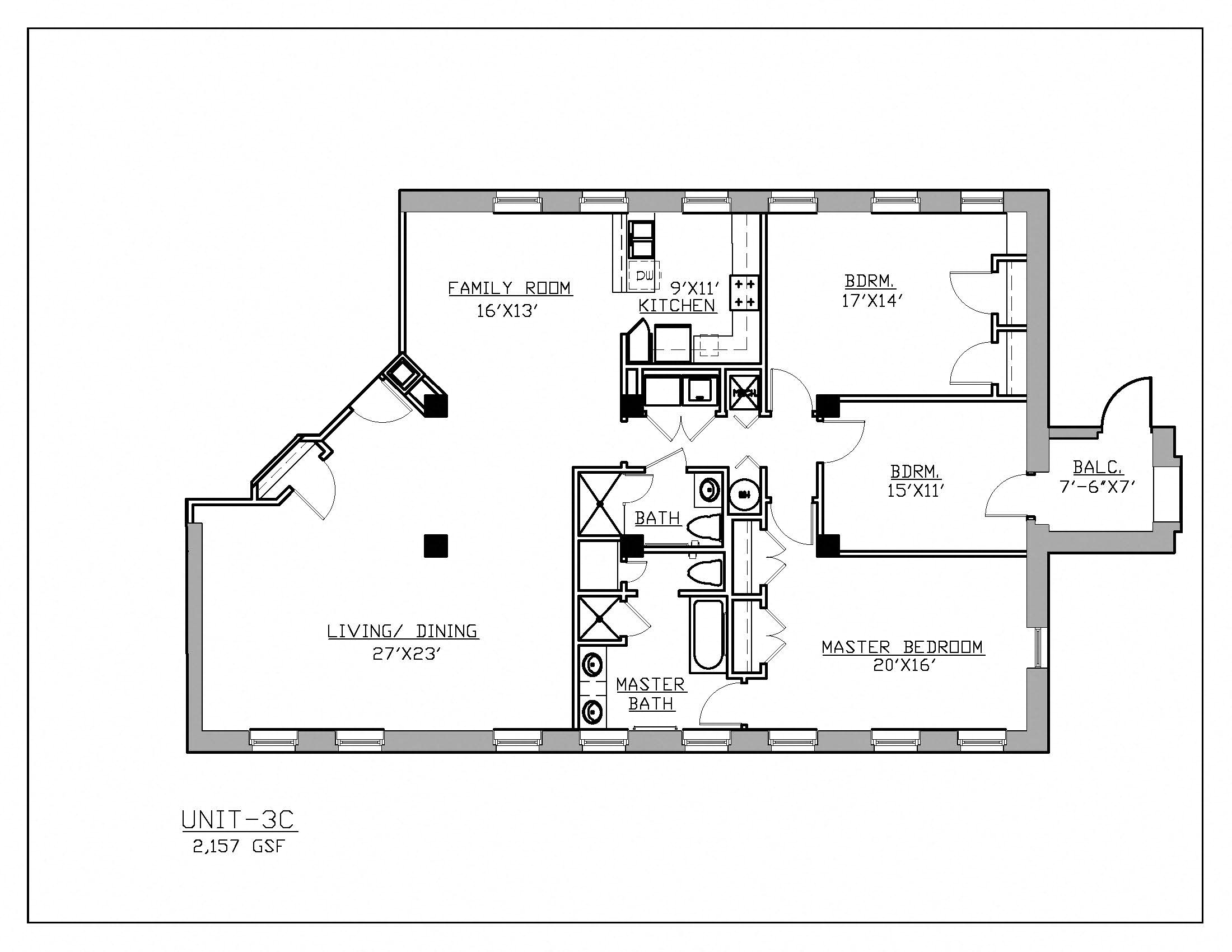 Floor plan for 3 beds, 2 baths, 2157 sqft