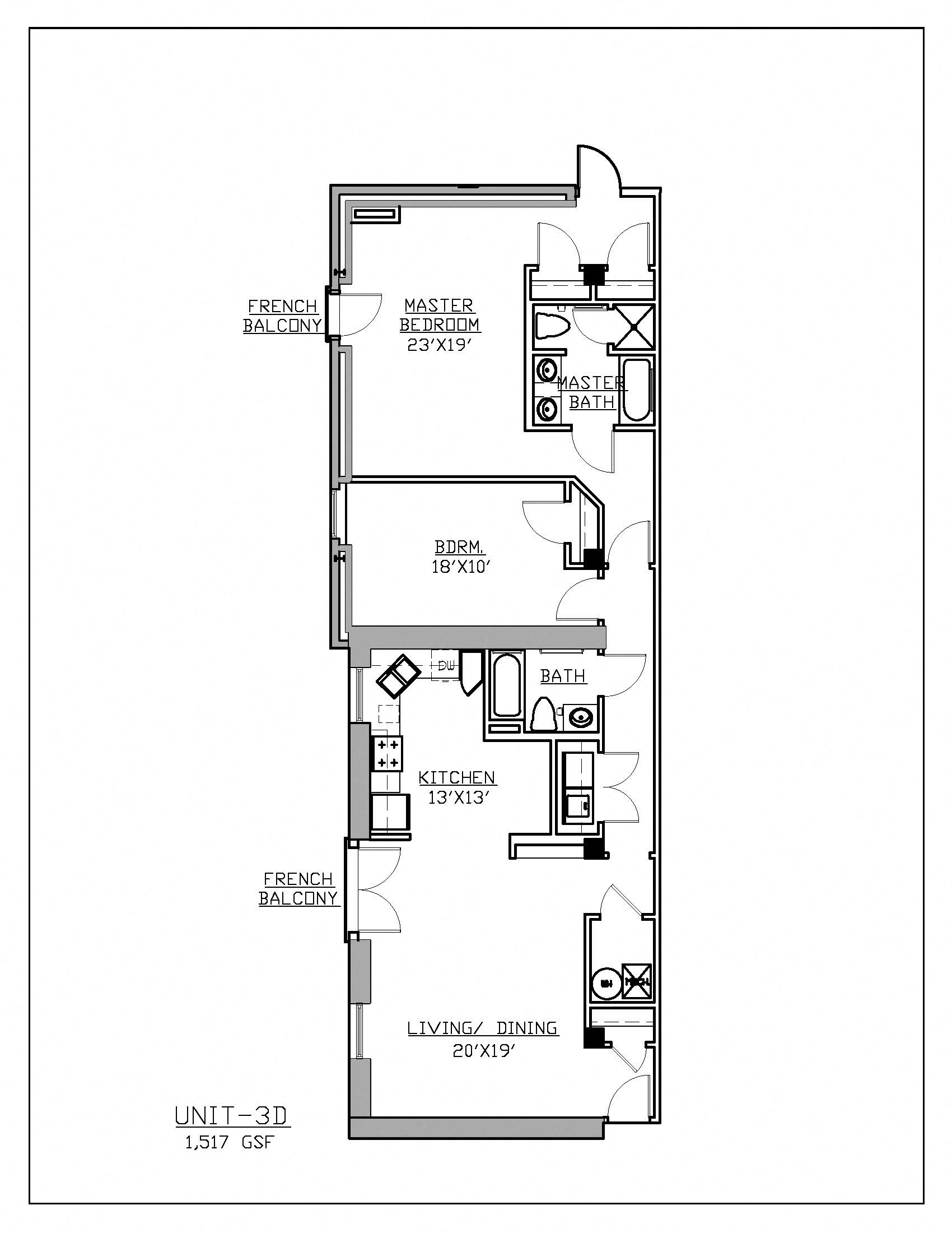 Floor plan for 2 beds, 2 baths, 1517 sqft