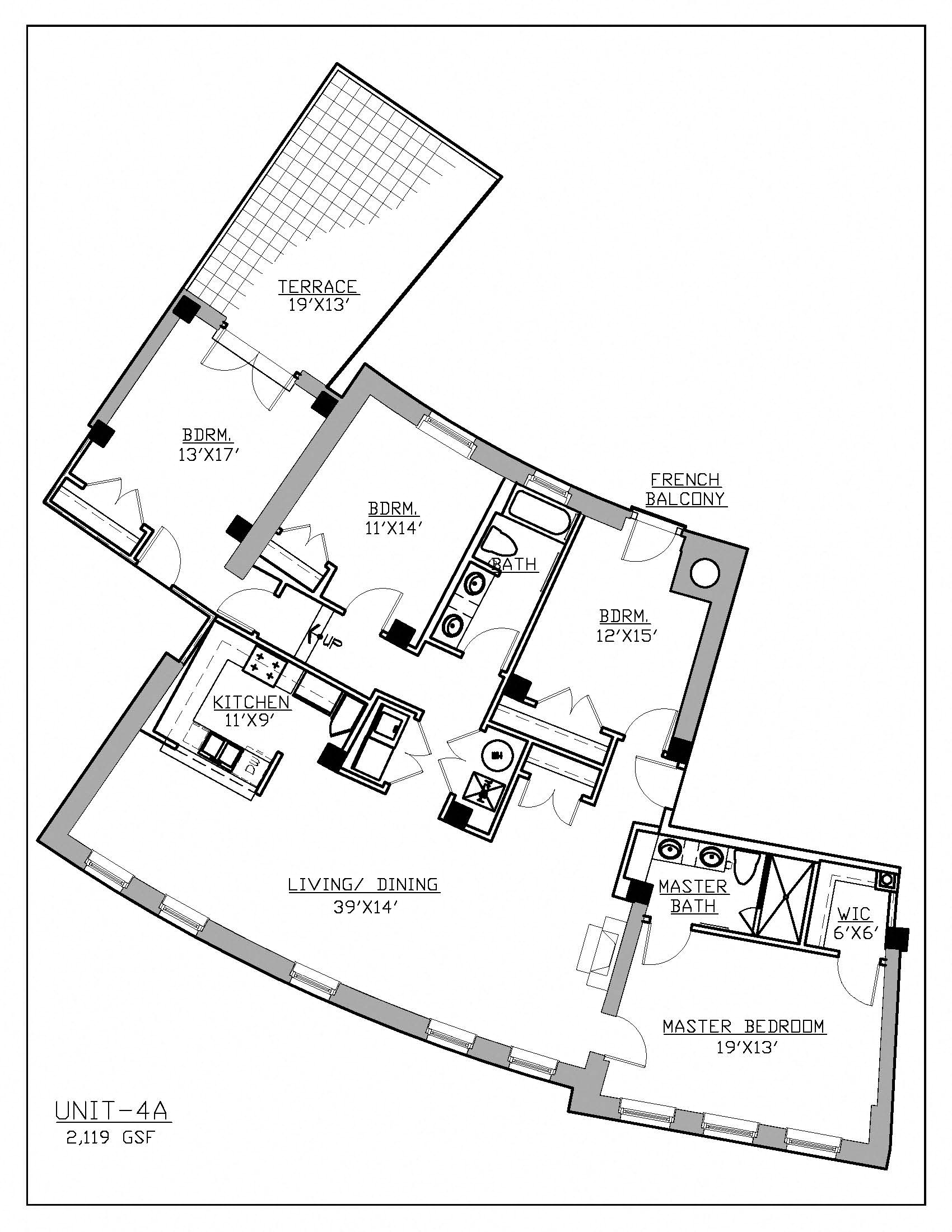Floor plan for 4 beds, 2 baths, 2119 sqft