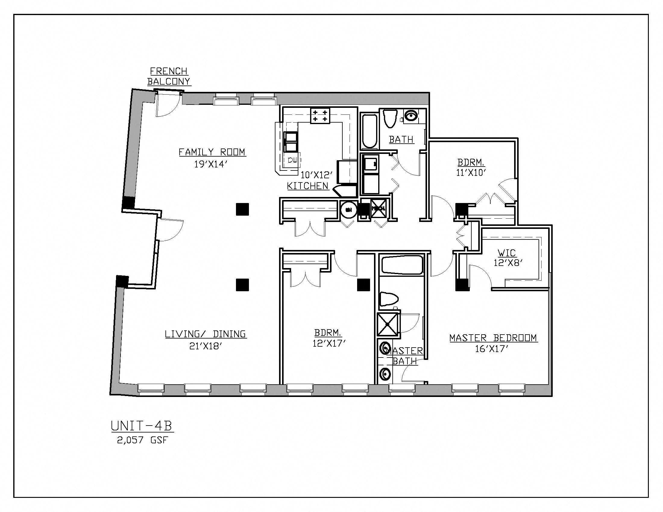 Floor plan for 3 beds, 2 baths, 2057 sqft