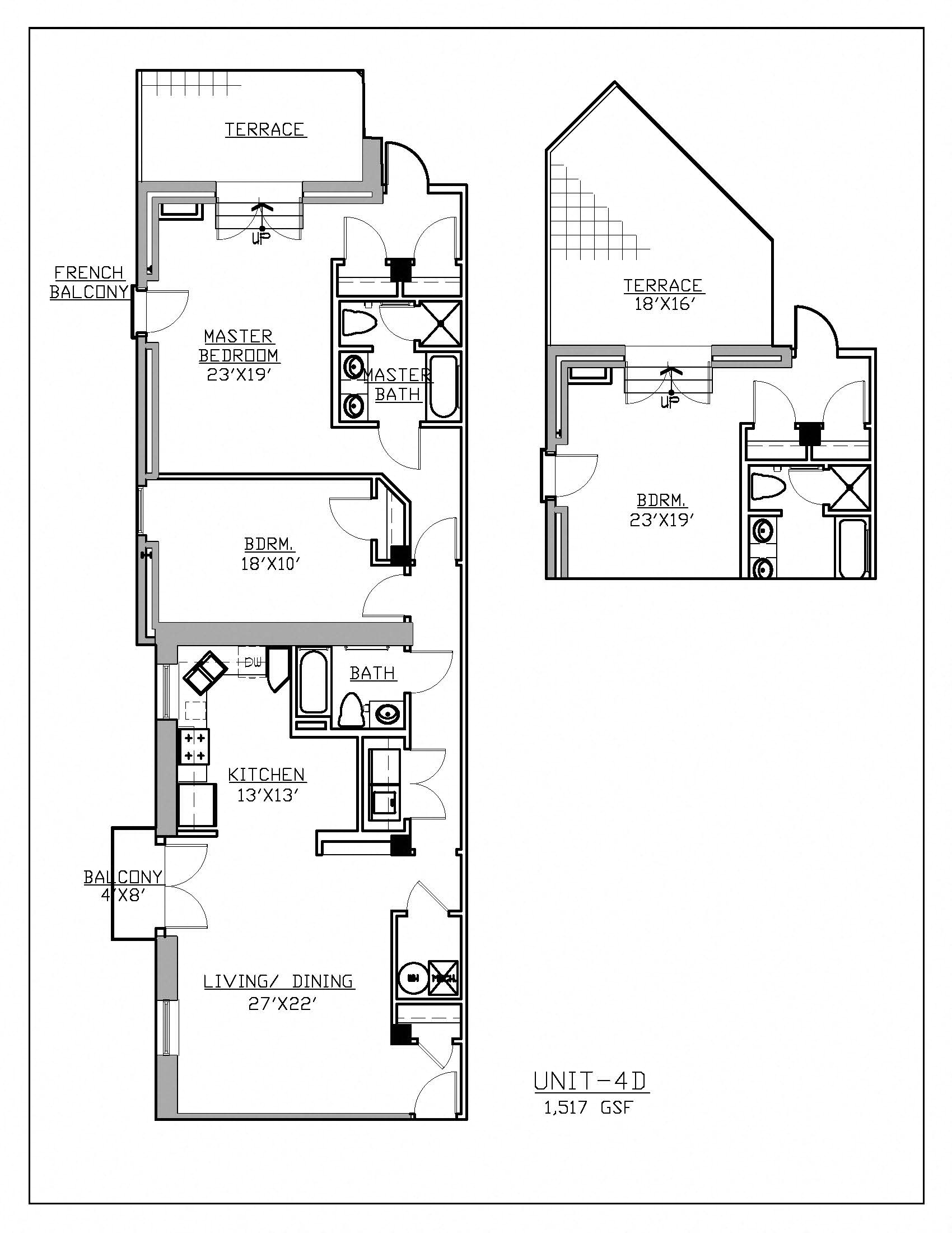 Floor plan for 2 beds, 2 baths, 1517 sqft