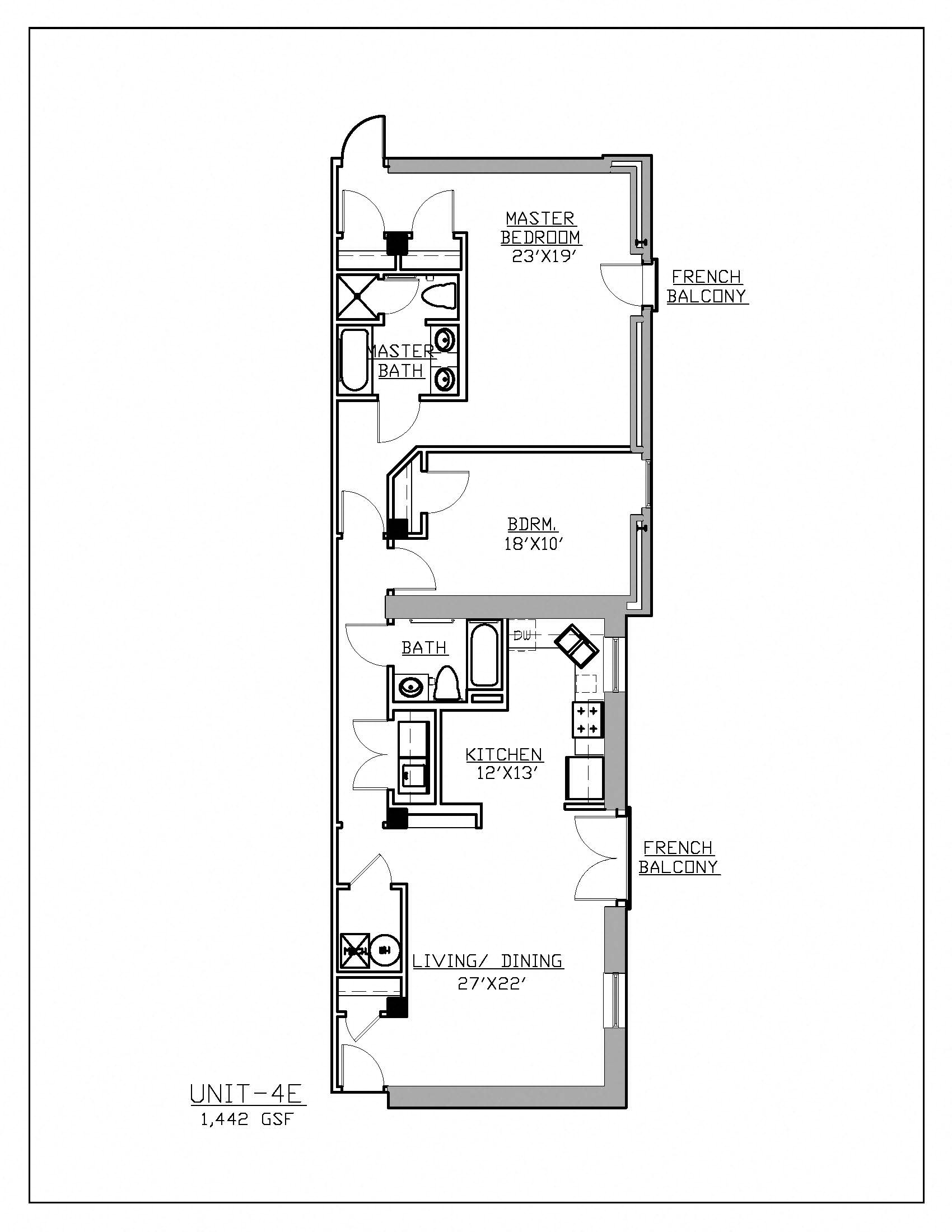 Floor plan for 2 beds, 2 baths, 1442 sqft