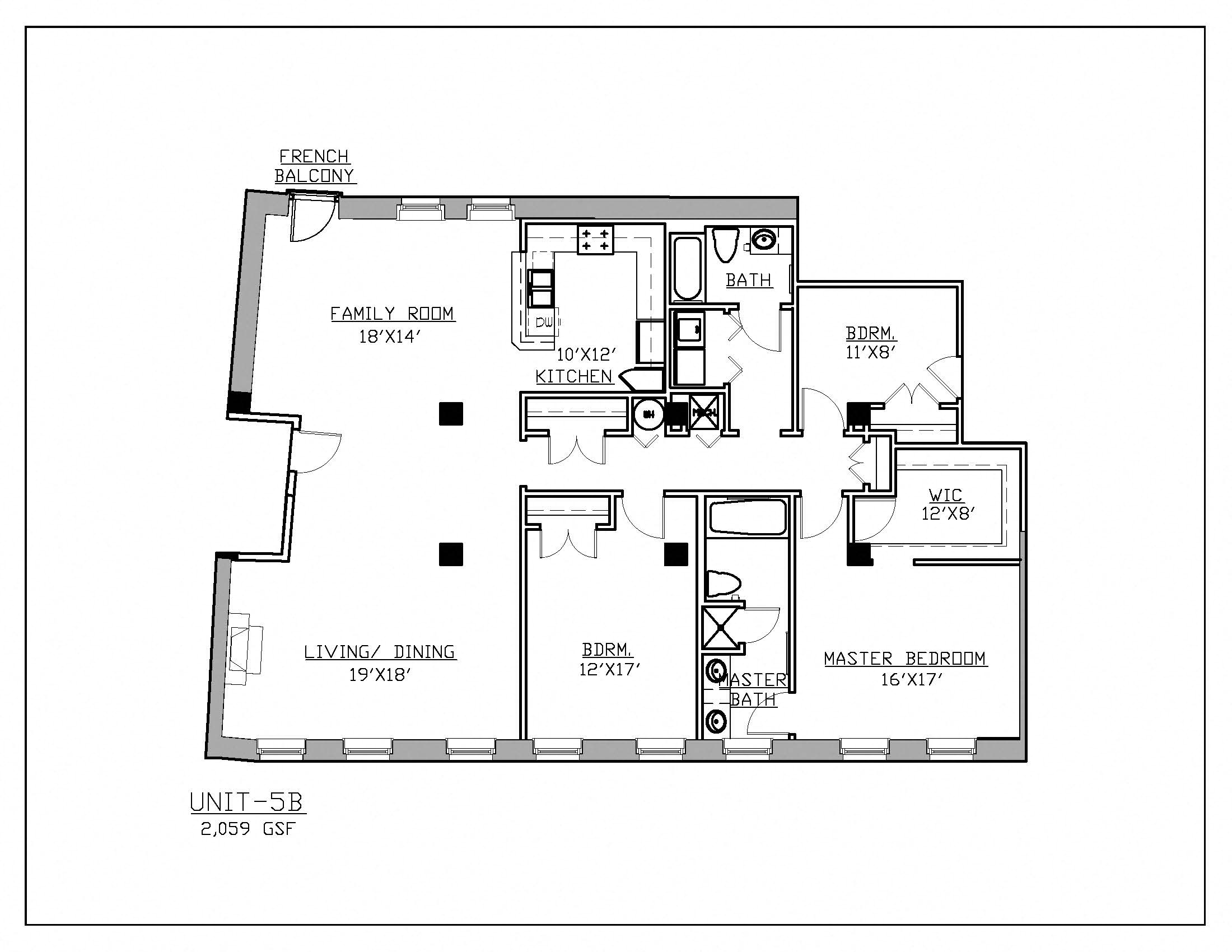 Floor plan for 3 beds, 2 baths, 2059 sqft