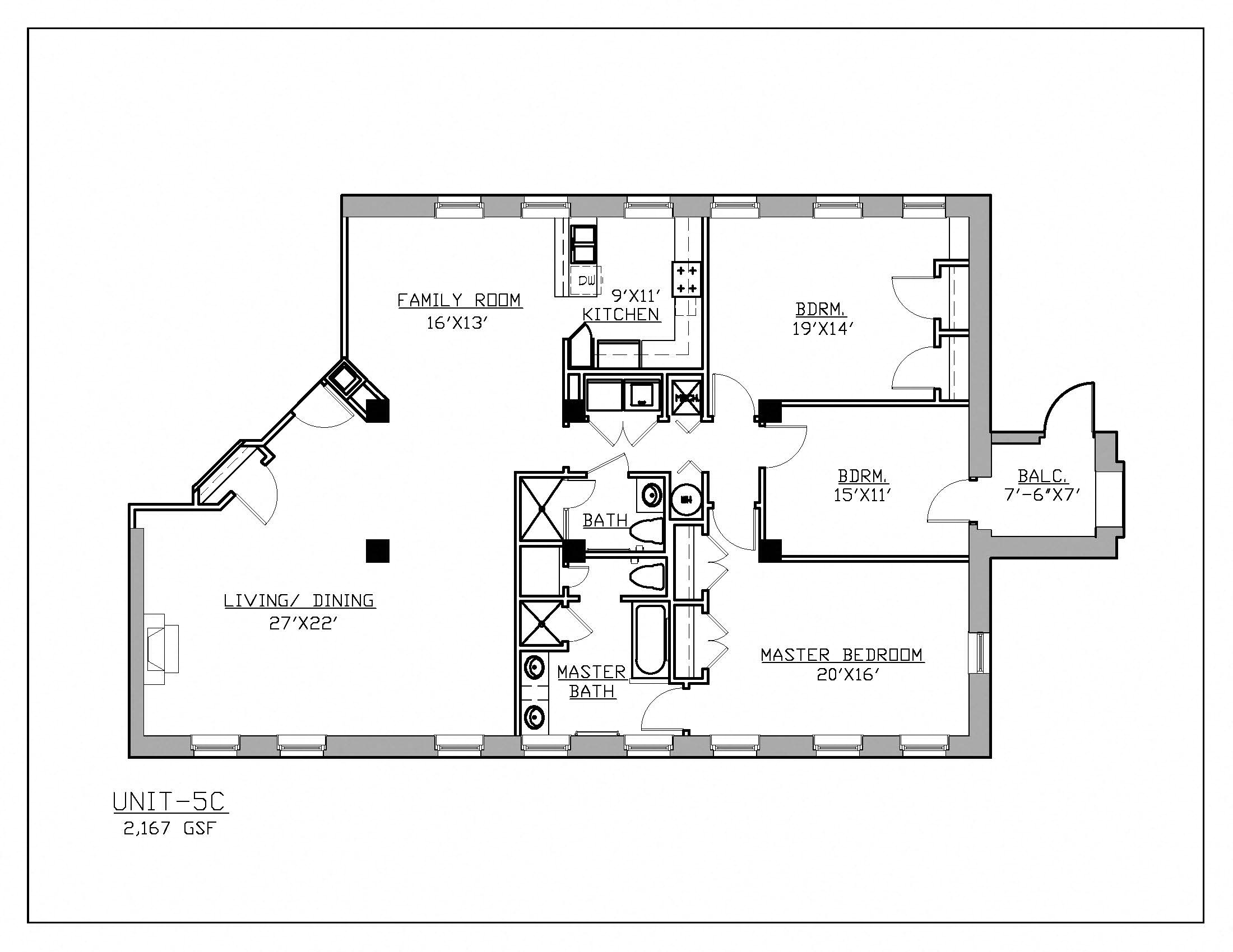 Floor plan for 3 beds, 2 baths, 2167 sqft