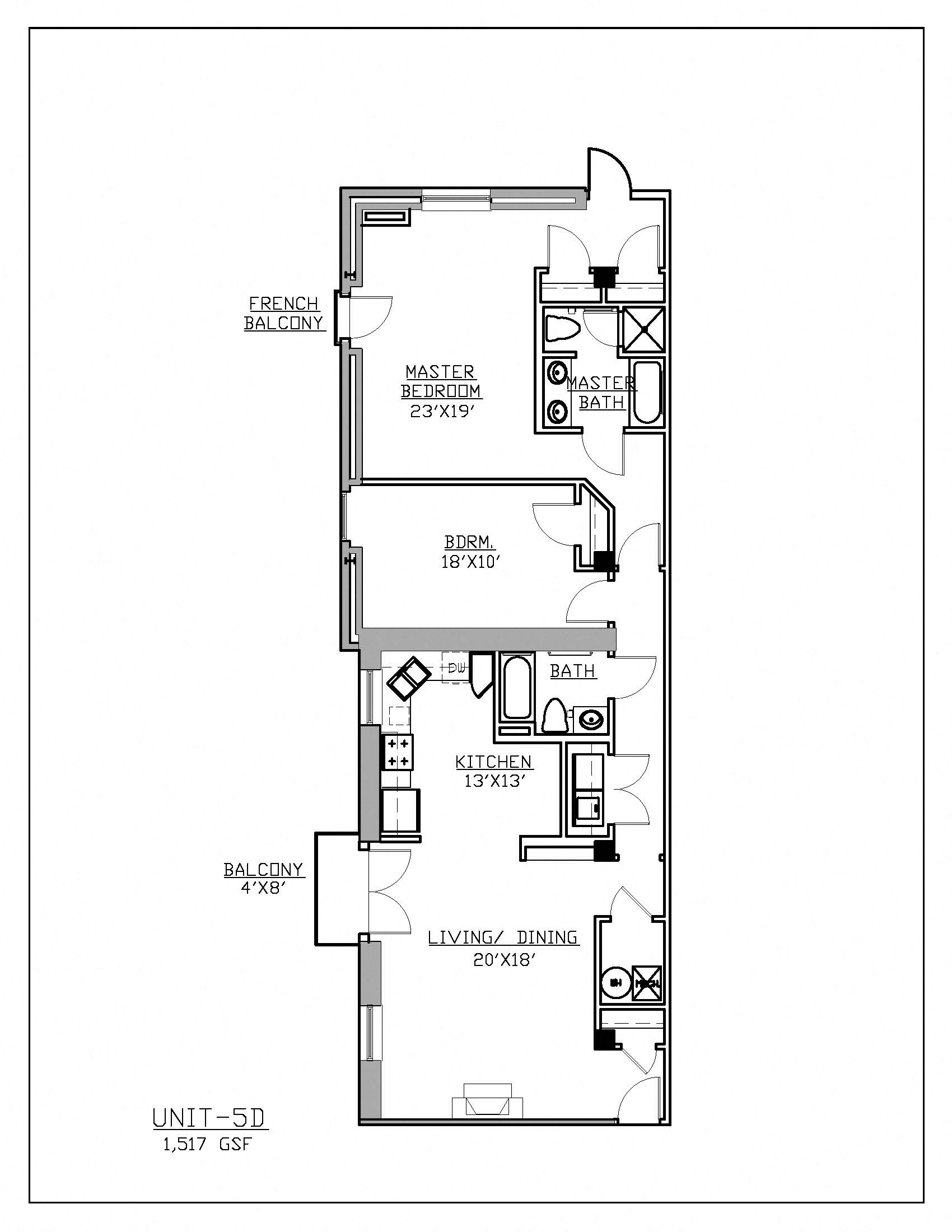 Floor plan for 2 beds, 2 baths, 1517 sqft