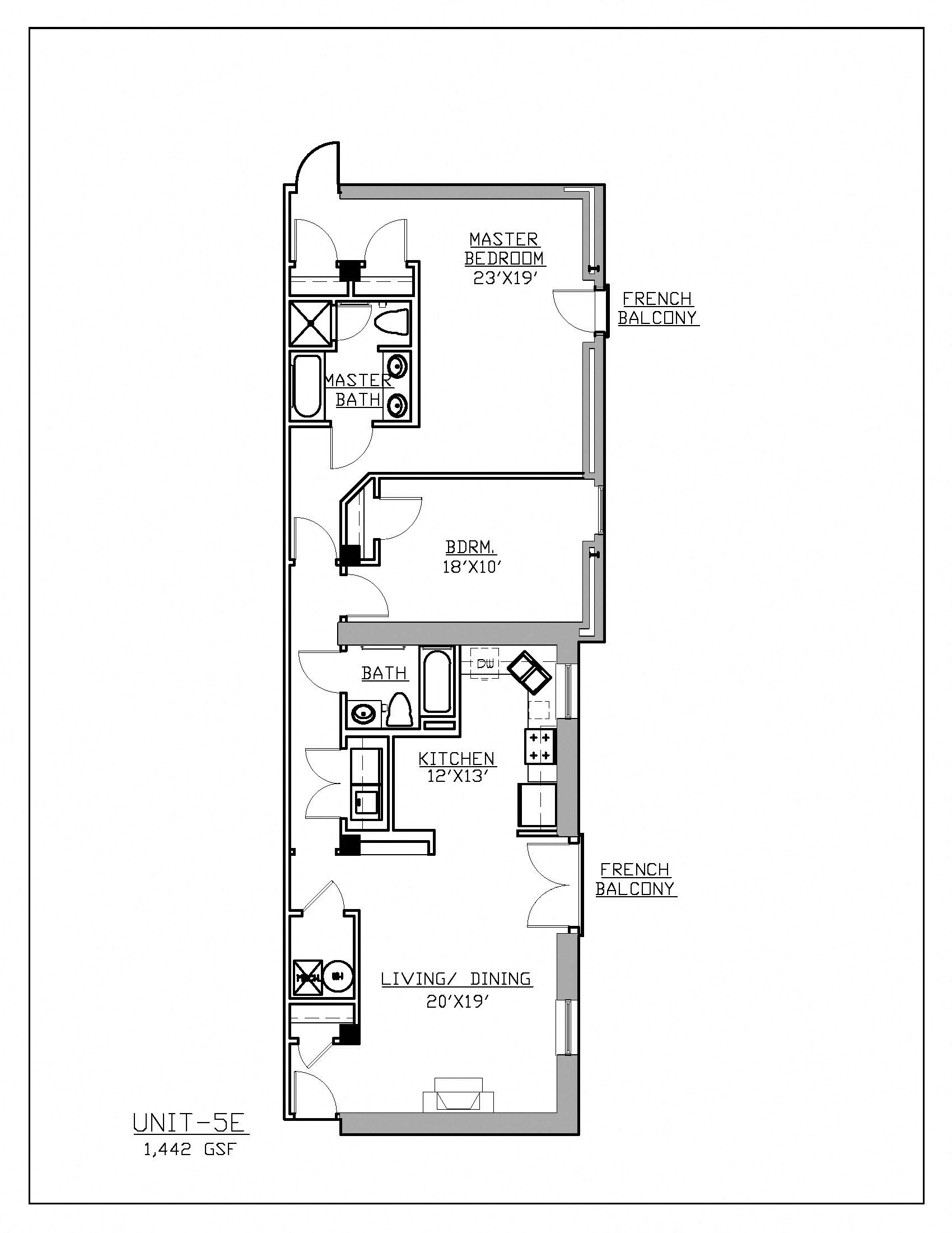 Floor plan for 2 beds, 2 baths, 1442 sqft