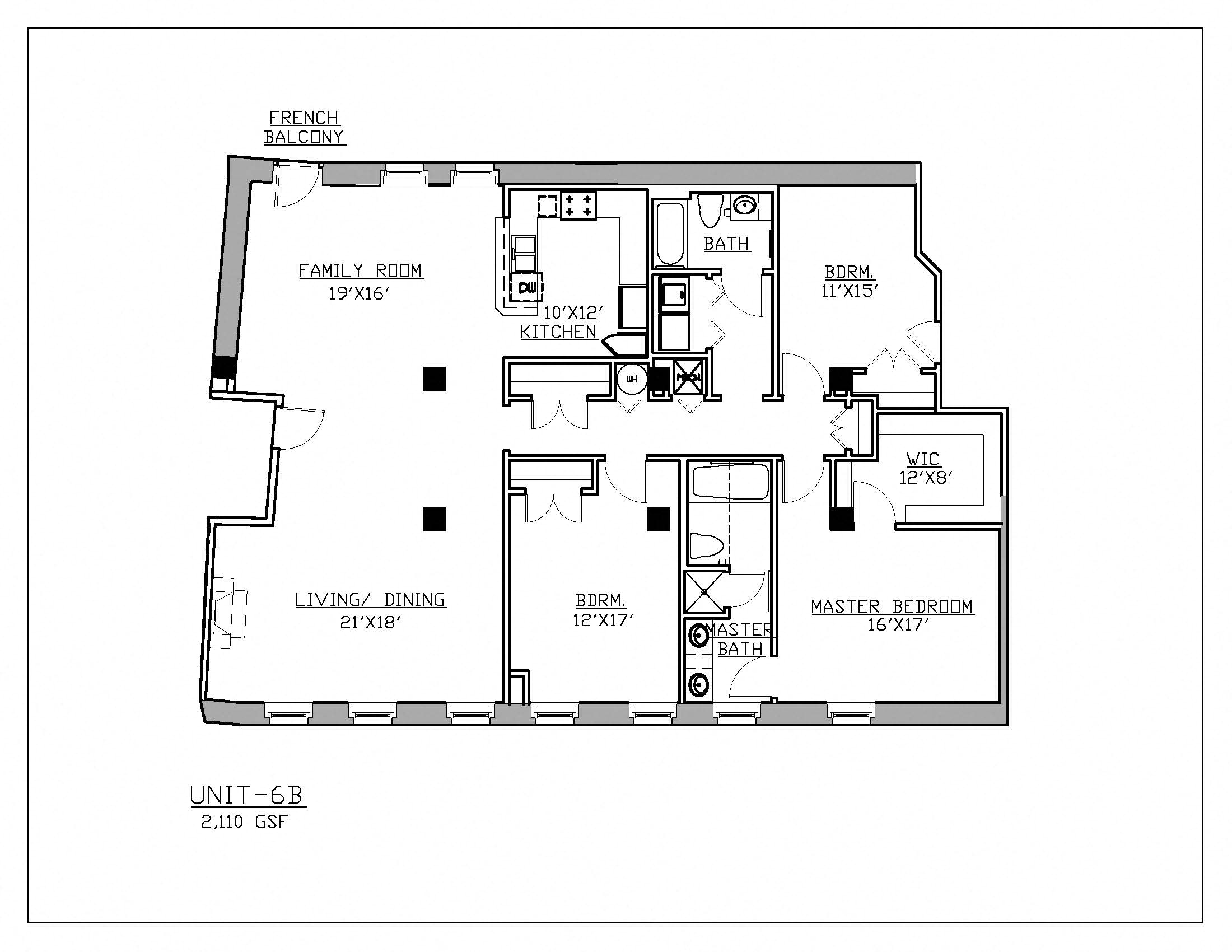 Floor plan for 3 beds, 2 baths, 2110 sqft