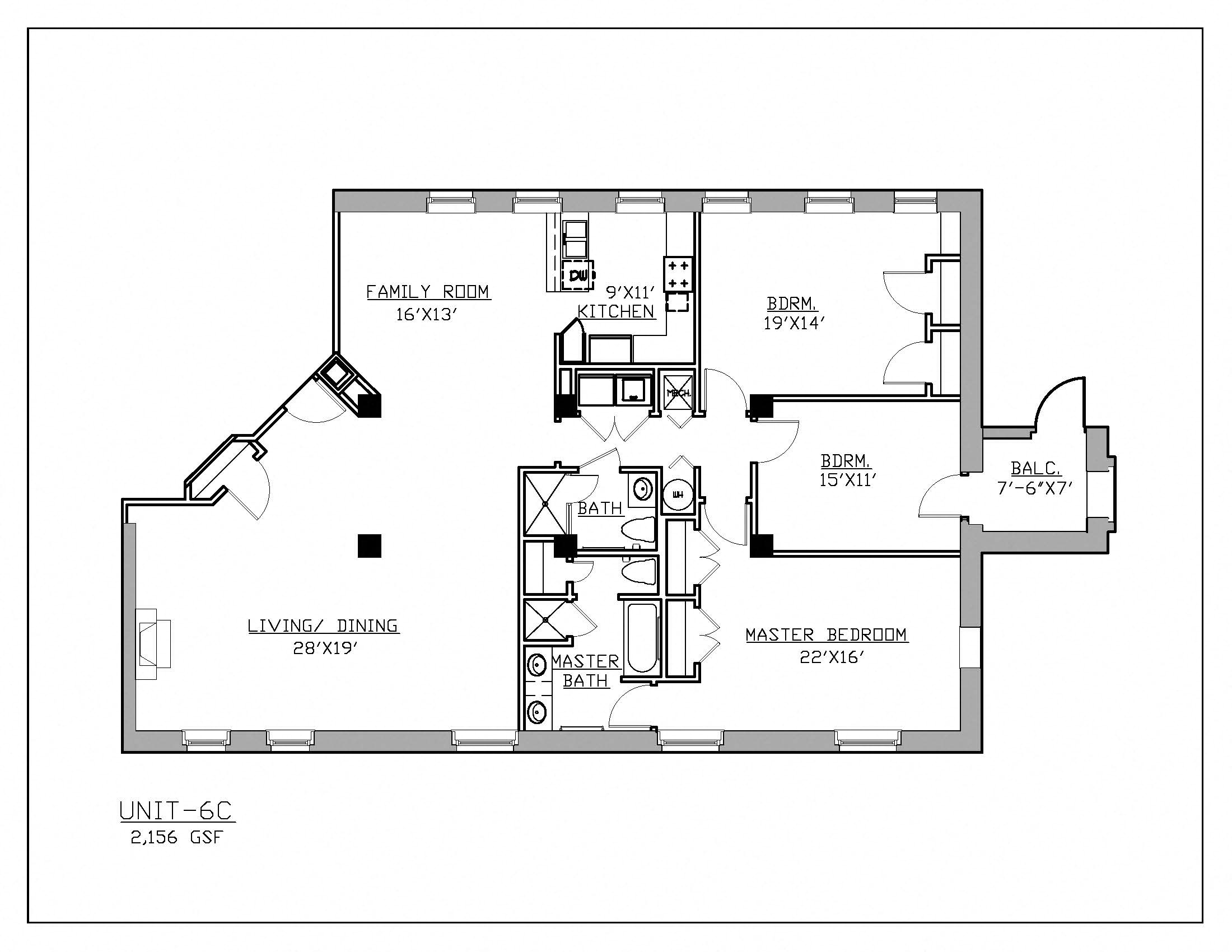 Floor plan for 3 beds, 2 baths, 2156 sqft