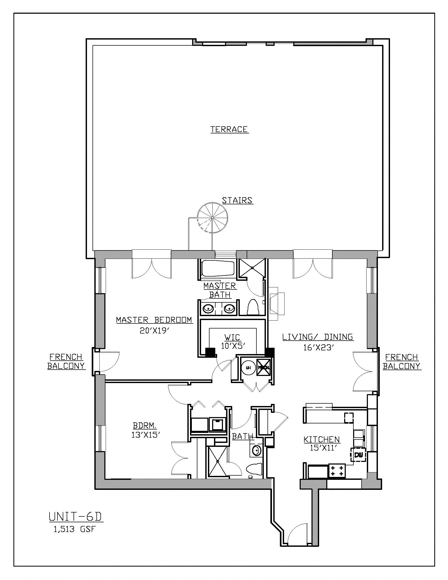 Floor plan for 2 beds, 2 baths, 1513 sqft