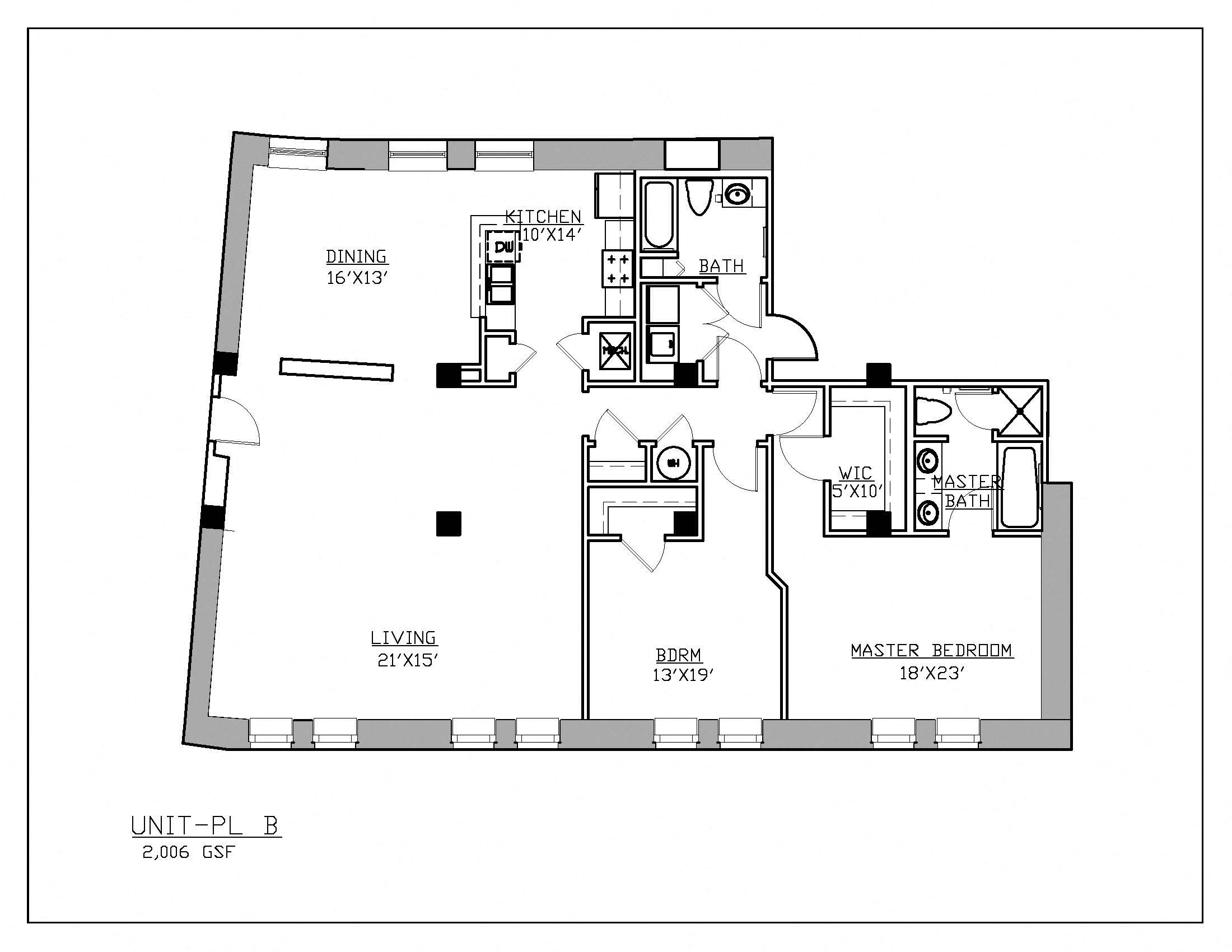 Floor plan for 2 beds, 2 baths, 2006 sqft