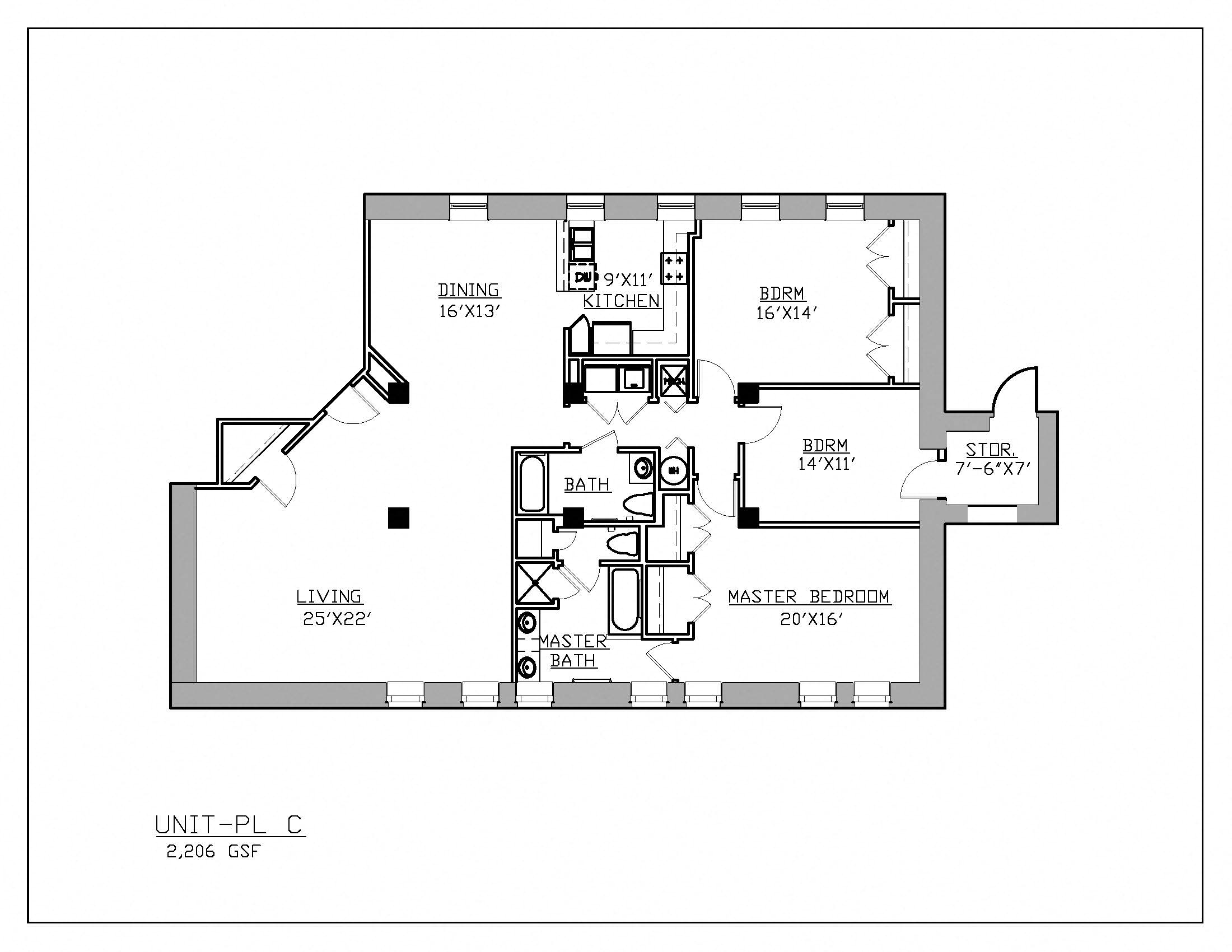Floor plan for 3 beds, 2 baths, 2206 sqft