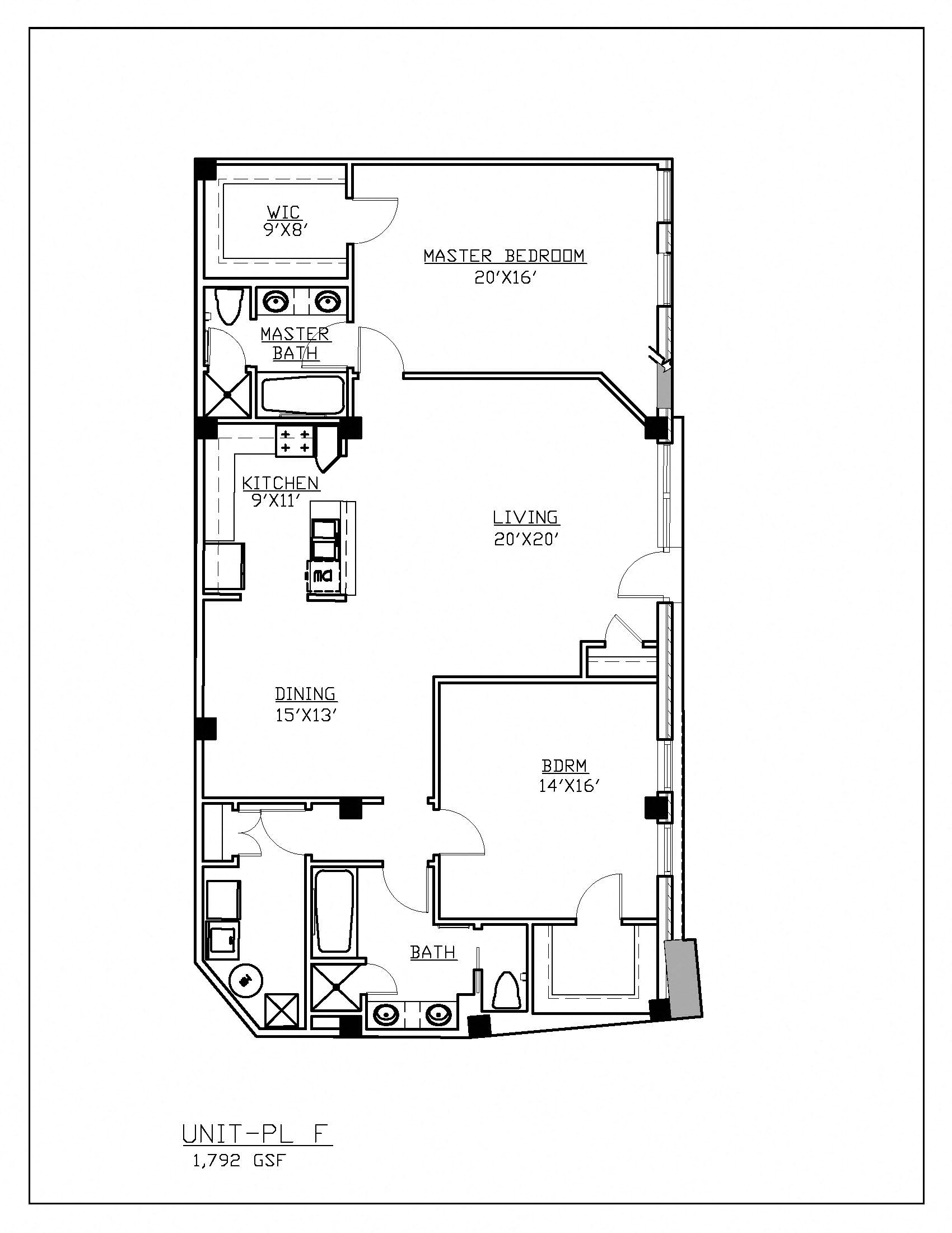 Floor plan for 2 beds, 2 baths, 1792 sqft