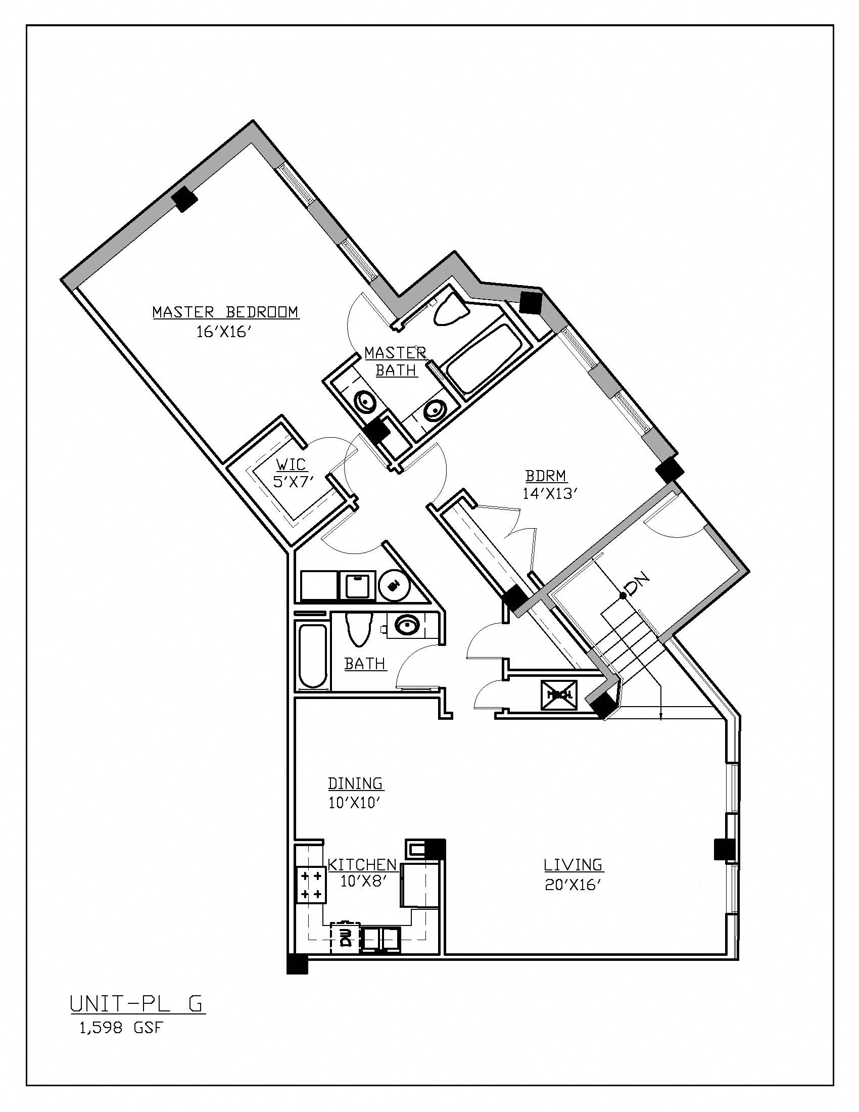 Floor plan for 2 beds, 2 baths, 1598 sqft