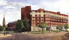 Richmond condo for rent - a painting of a building on the corner of a street