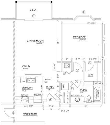 Floor plan for 1 bed, 1 bath, 750 sqft