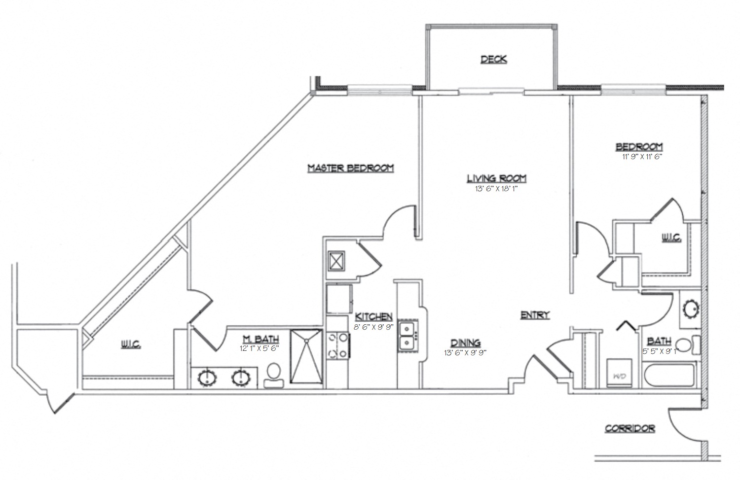 Floor plan for 2 beds, 2 baths, 1288 sqft