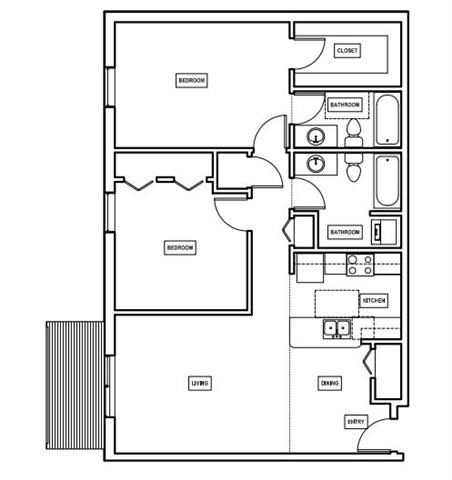 Floor plan for 2 beds, 2 baths, 1118 sqft