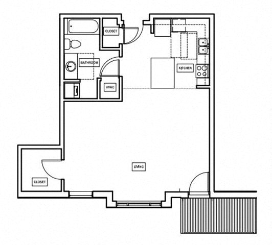 Floor plan for studio, 1 bath, 708 sqft