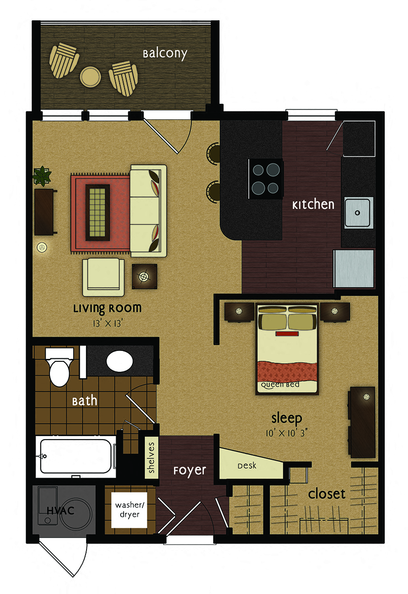 Floor plan for studio, 576 sqft