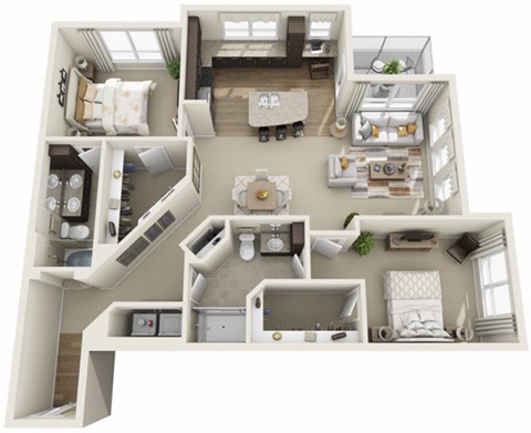 Floor plan for 2 beds, 2 baths, 1347 sqft