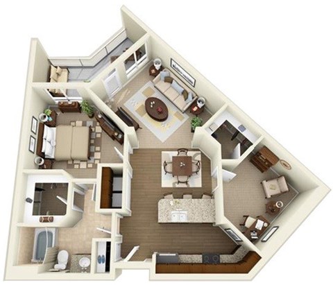 Floor plan for 1 bed, 1 bath, 1036 sqft