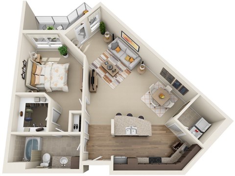 Floor plan for 1 bed, 1 bath, 930 sqft