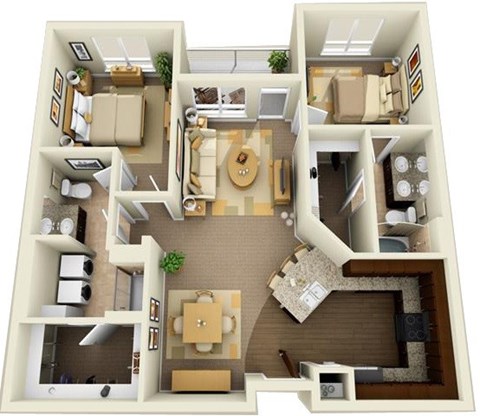 Floor plan for 2 beds, 2 baths, 1248 sqft
