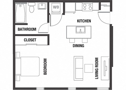 Floor plan for studio, 1 bath, 498 sqft