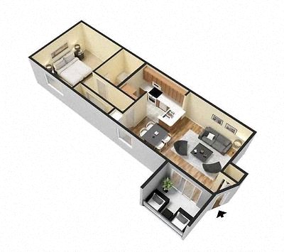 Floor plan for 1 bed, 1 bath, 622 sqft