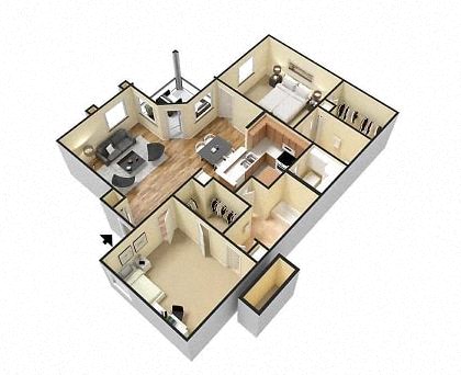 Floor plan for 2 beds, 2 baths, 1066 sqft