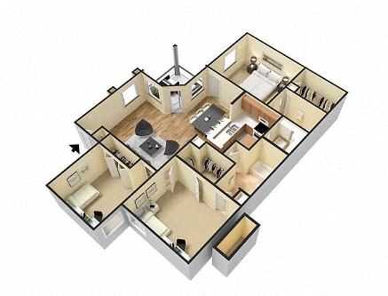 Floor plan for 3 beds, 2 baths, 1255 sqft