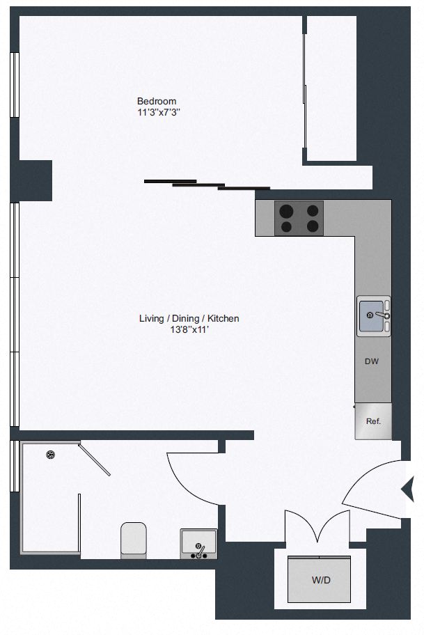 Floor plan for studio, 1 bath, 465 sqft