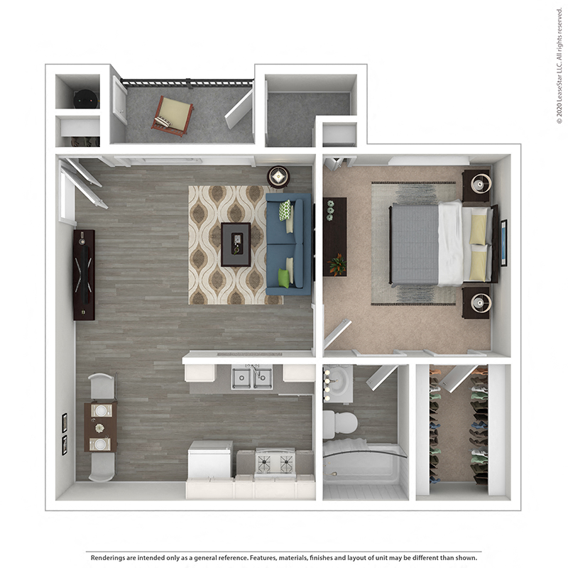 Floor plan for 1 bed, 1 bath, 780 sqft