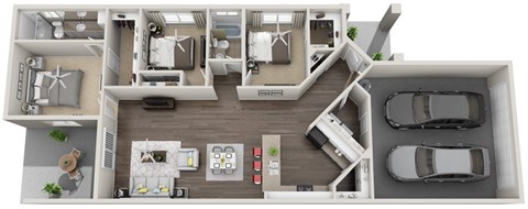 Floor plan for 3 beds, 2 baths, 1373 sqft