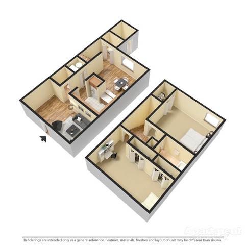 Floor plan for 2 beds, 1.5 baths, 900 sqft