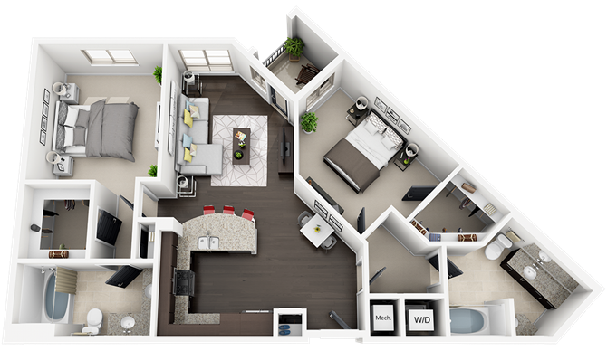 Floor plan for 2 beds, 2 baths, 1120 sqft