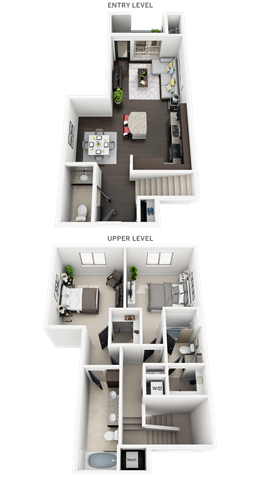 Floor plan for 2 beds, 2 baths, 1290 sqft