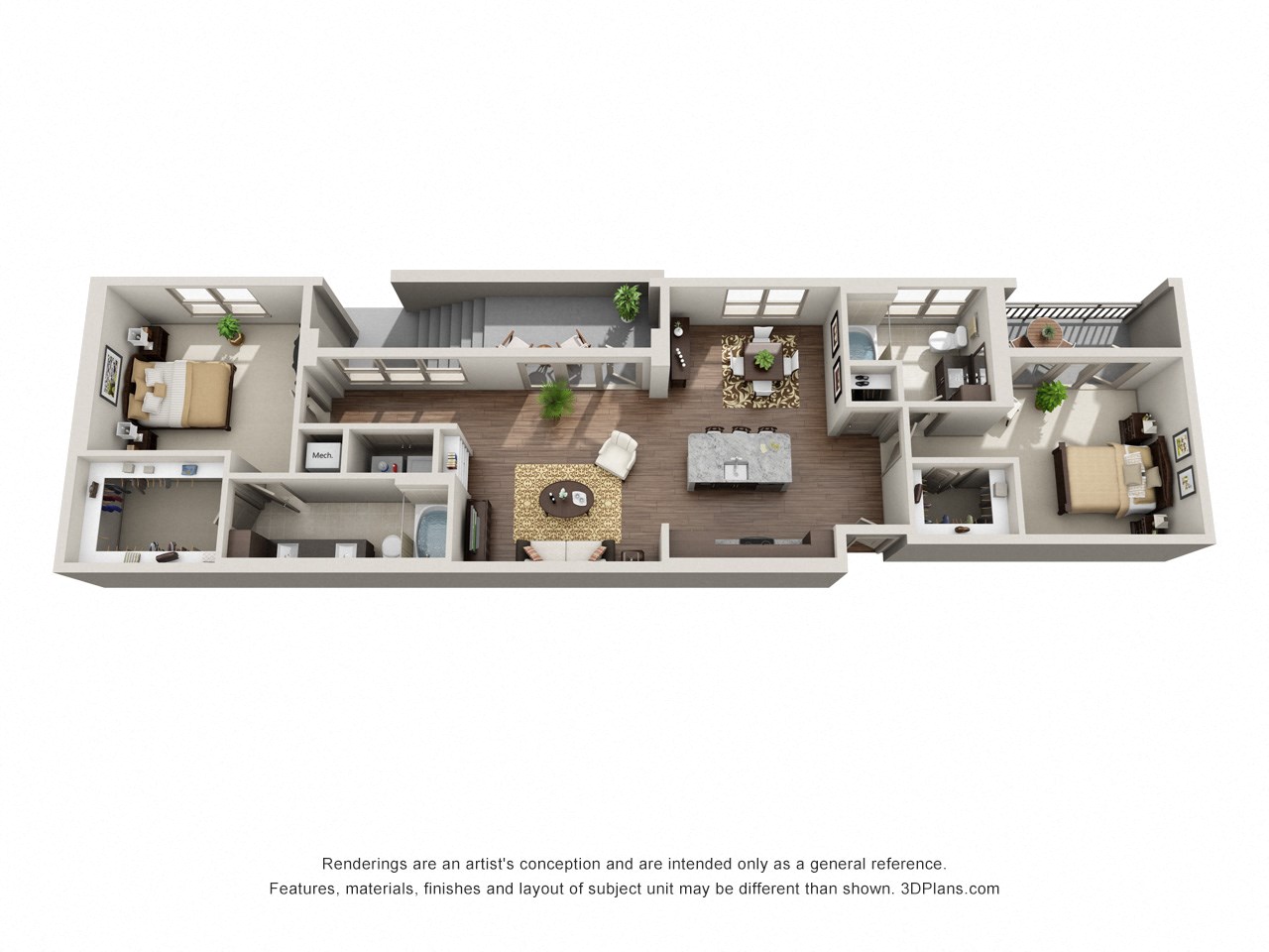 Floor plan for 2 beds, 2 baths, 1332 sqft