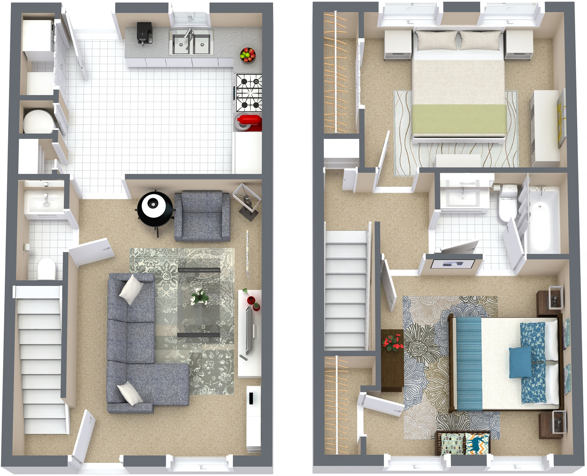 Floor plan for 2 beds, 1.5 baths, 900 sqft