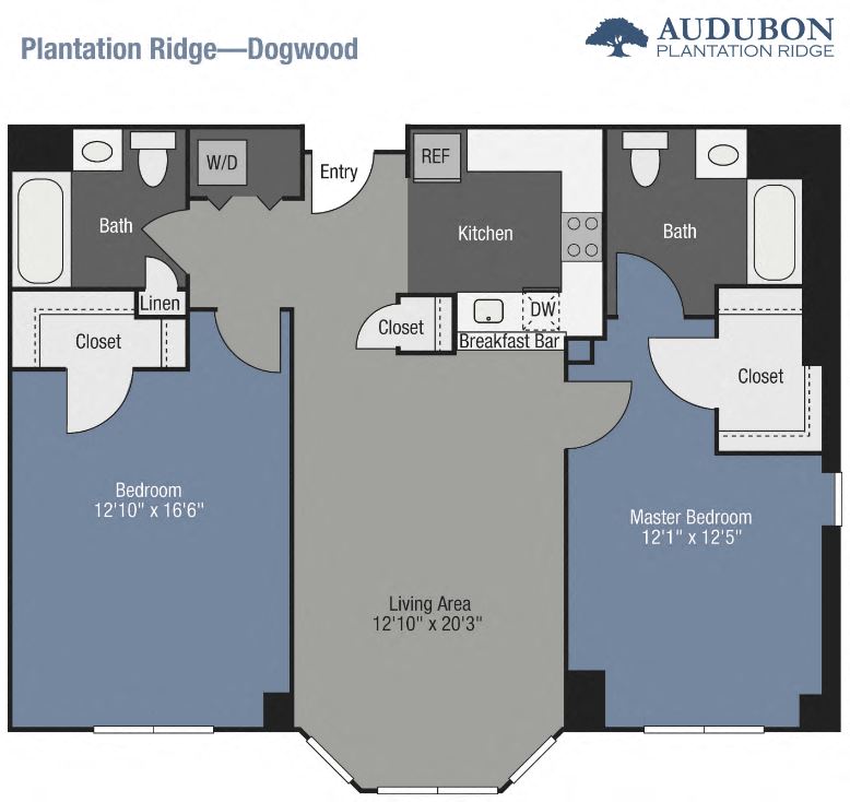 Floor plan for 2 beds, 2 baths, 1158 sqft