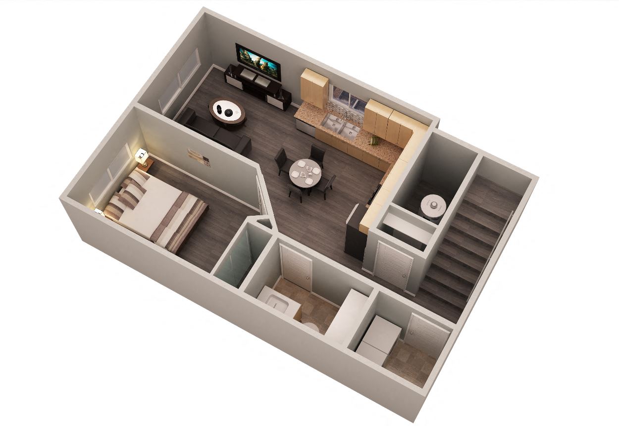 Floor plan for 1 bed, 1 bath, 603 sqft