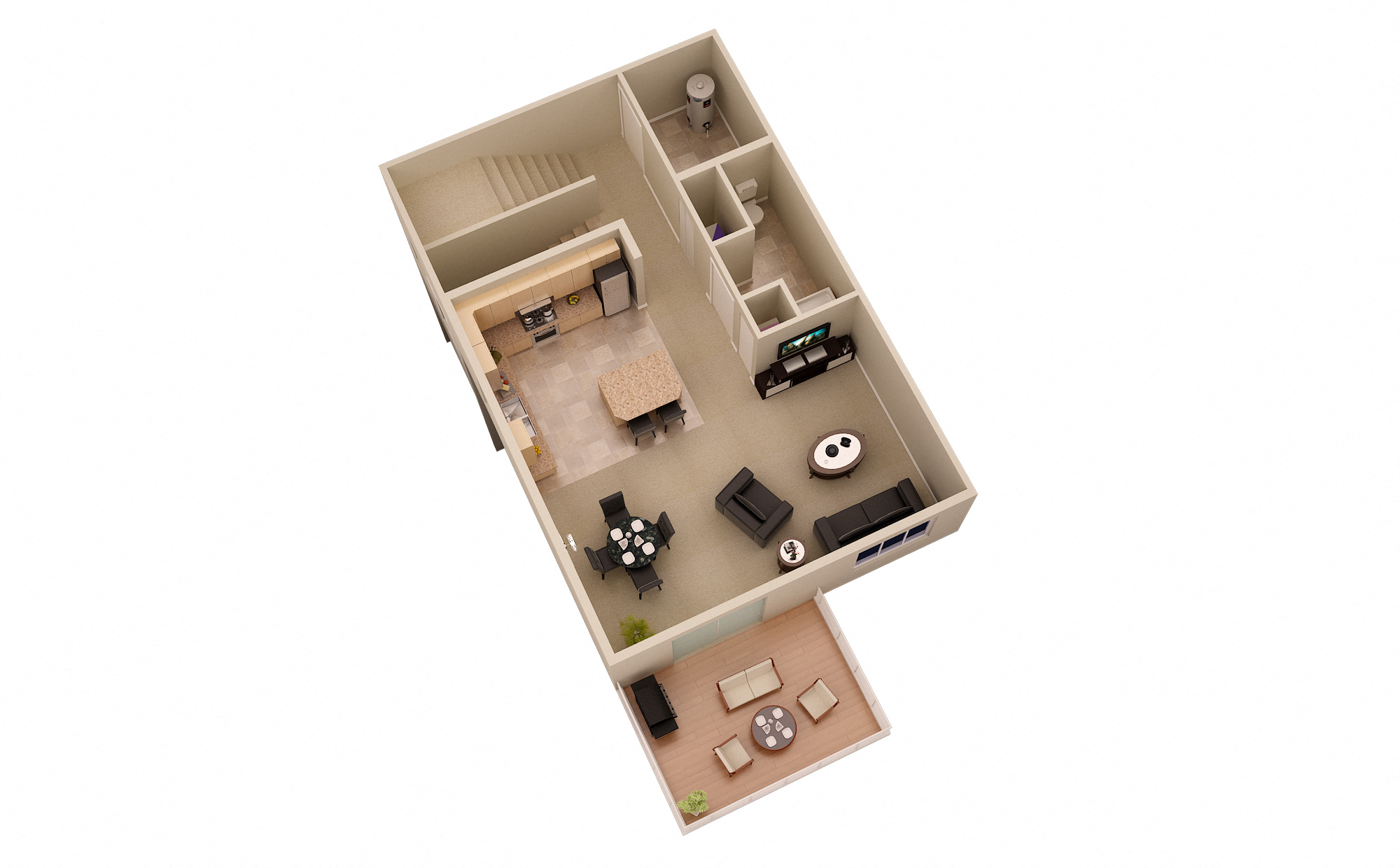 Floor plan for 3 beds, 1.5 baths, 1226 sqft