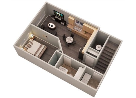 Floor plan for 1 bed, 1 bath, 603 sqft