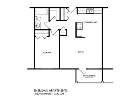 Floor plan for 1 bed, 1 bath, 540 sqft