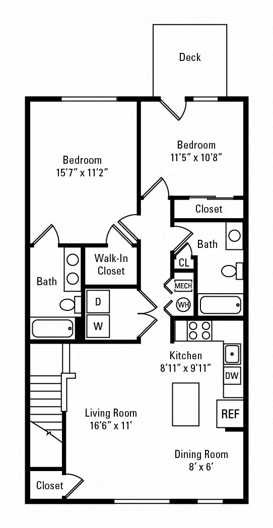 Floor plan for 2 beds, 2 baths, 1200 sqft