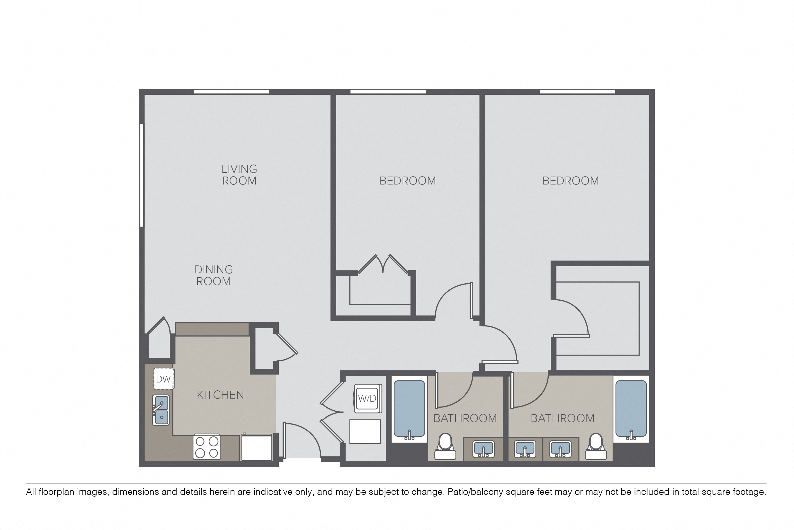 Floor plan for 2 beds, 2 baths, 1209 sqft