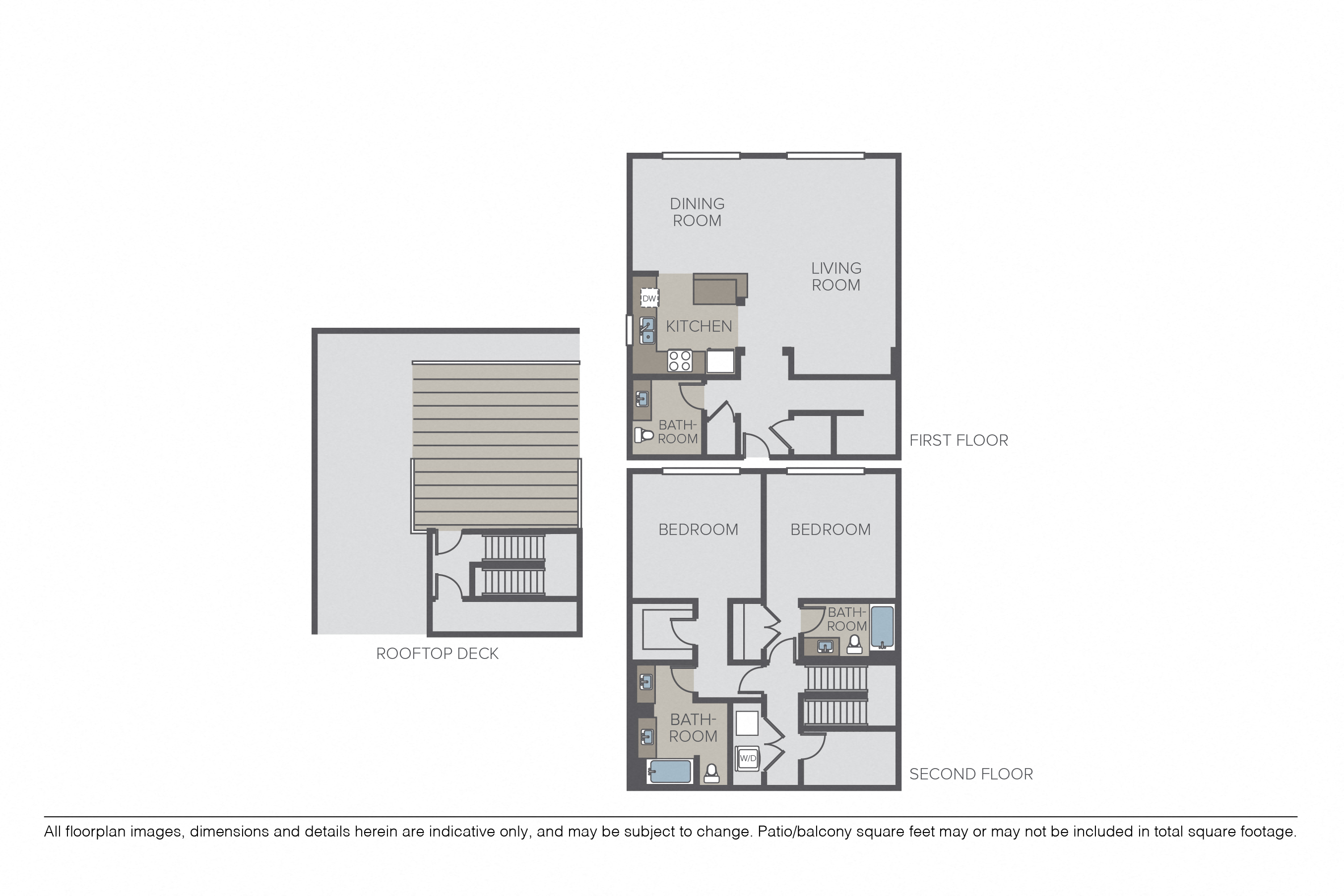 Floor plan for 2 beds, 2.5 baths, 1624 sqft